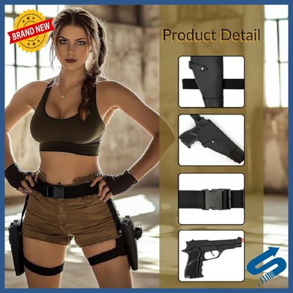 Adjustable Leg Holster Belt Set with Pistols for Cosplay Costume Accessories